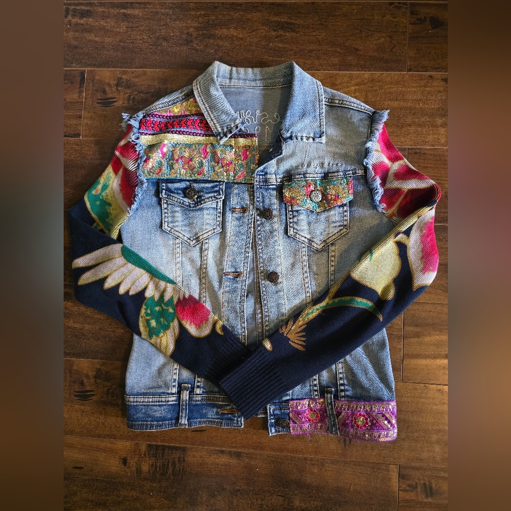 Desigual Multicolor Embellished Denim Jean Jacket